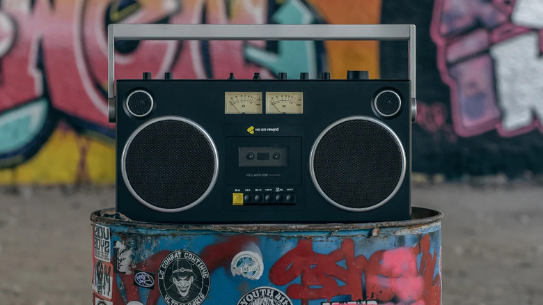 A black boombox from We Are Rewind.