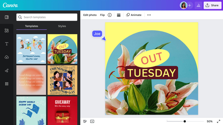 Canva with social media template