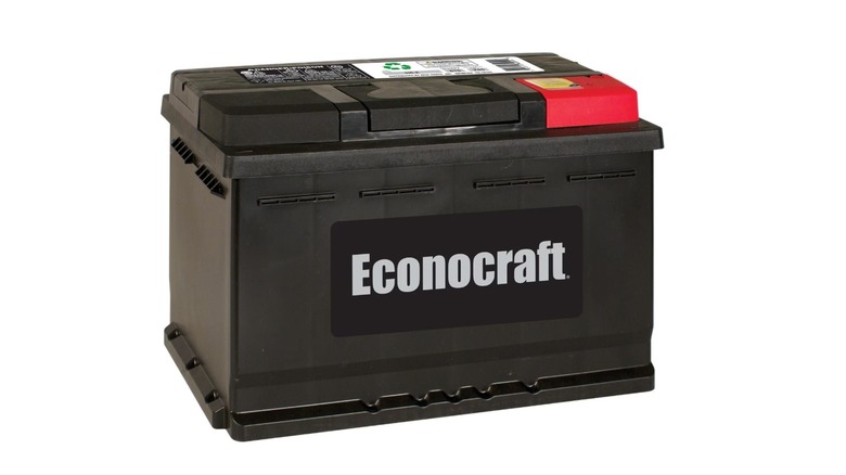 An Econocraft H6 car battery with a black case and a red positive terminal cover