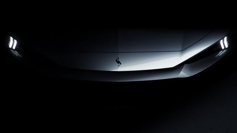 Teaser front view of next-generation Nissan Skyline sedan.