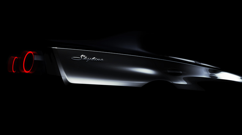 Teaser image showing rear of next-generation Nissan Skyline sedan.