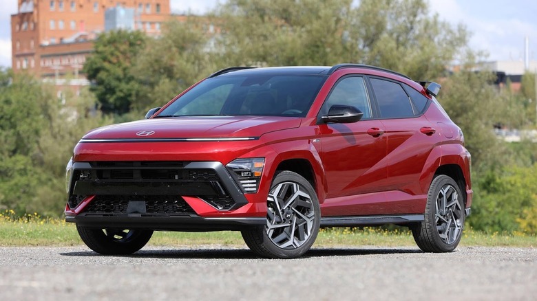 Red 2024 Hyundai Kona parked
