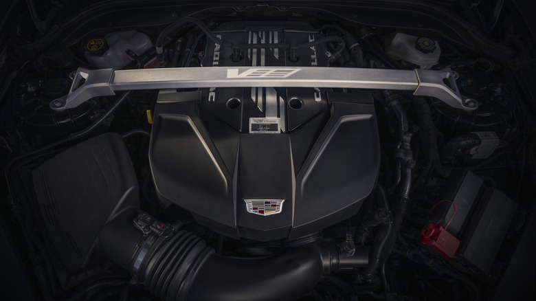 Top view of V8 engine in Cadillac CT5-V Blackwing