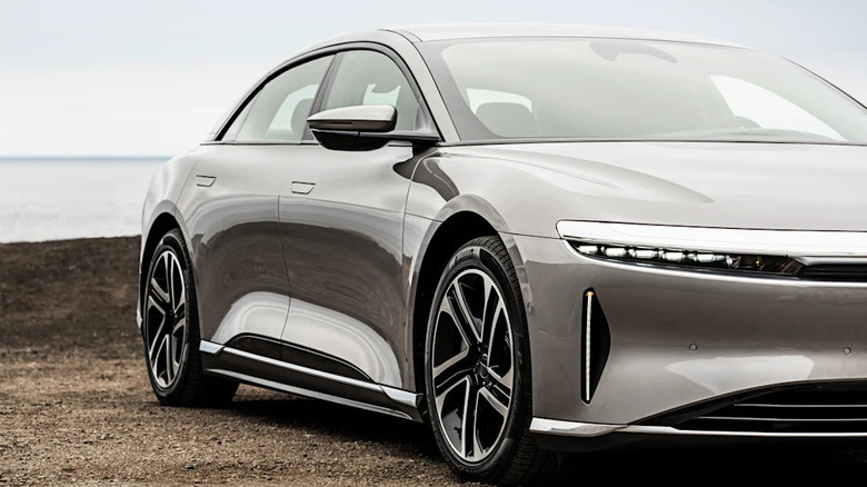 Closepup of the retractable door handles of the Lucid Air