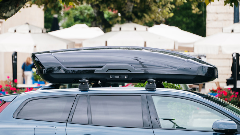 Car rooftop cargo box close-up