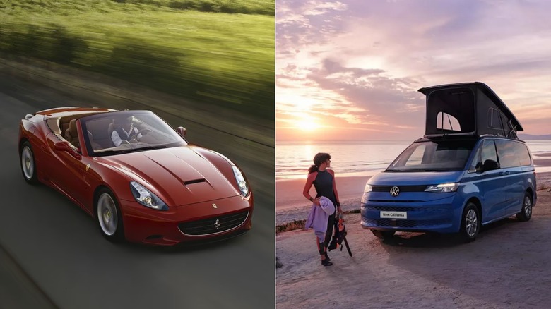 a Ferrari California and a Volkswagen California