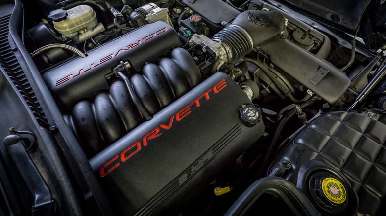 Overhead view of LS1 engine in C5 Chevy Corvette.