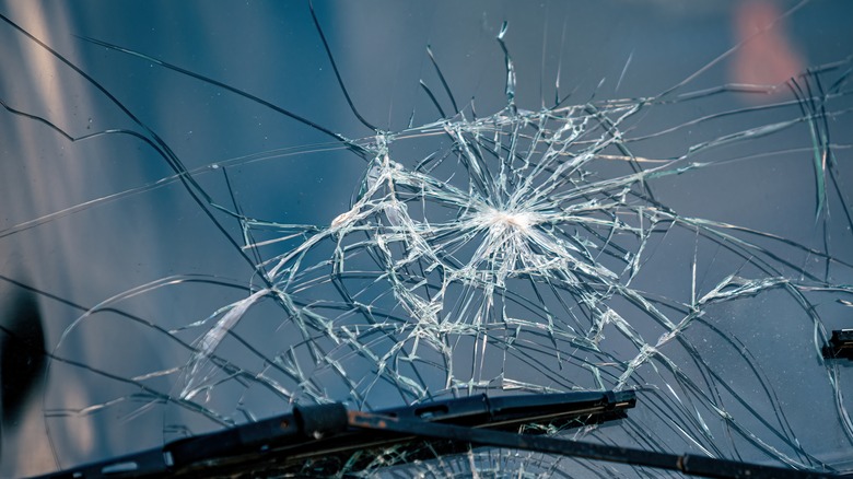Cracked car windshield