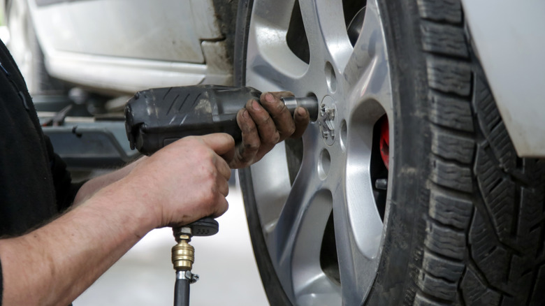 Tire being replaced