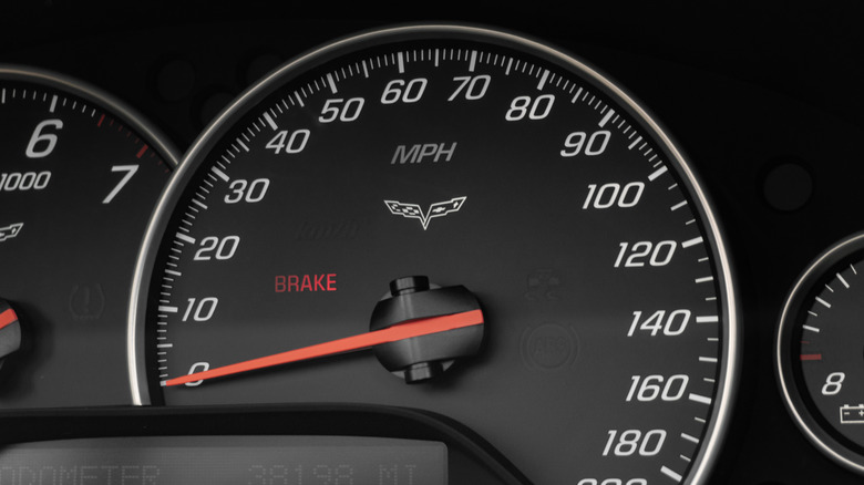 Close-up of a Chevrolet Corvette speedometer