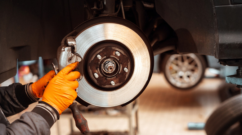 A hot brake pad on a wheel.