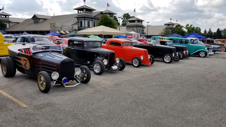 Parked hot-rod show cars at the 2019 Goodguys Nationals event.