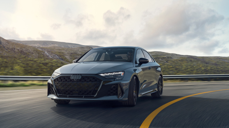 2025 Audi RS 3 driving along country road, front view