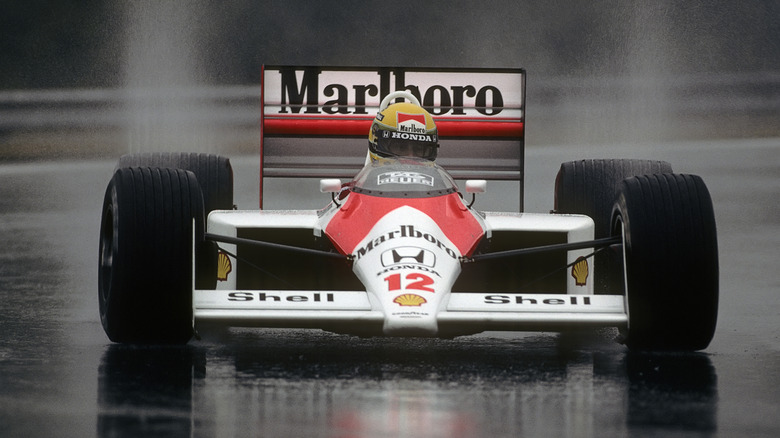 A shot of Ayrton Senna driving the McLaren MP4/4