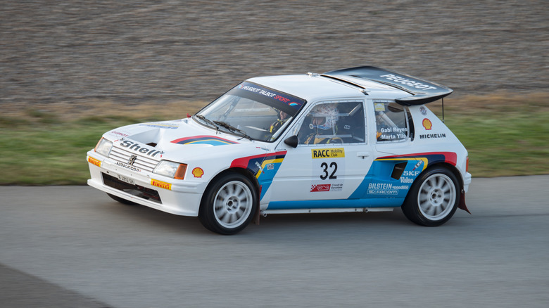 A shot of the Peugeot 205 T16 on a rally stage
