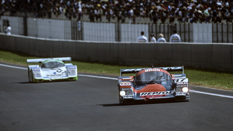 A shot of two Porsche 962s racing