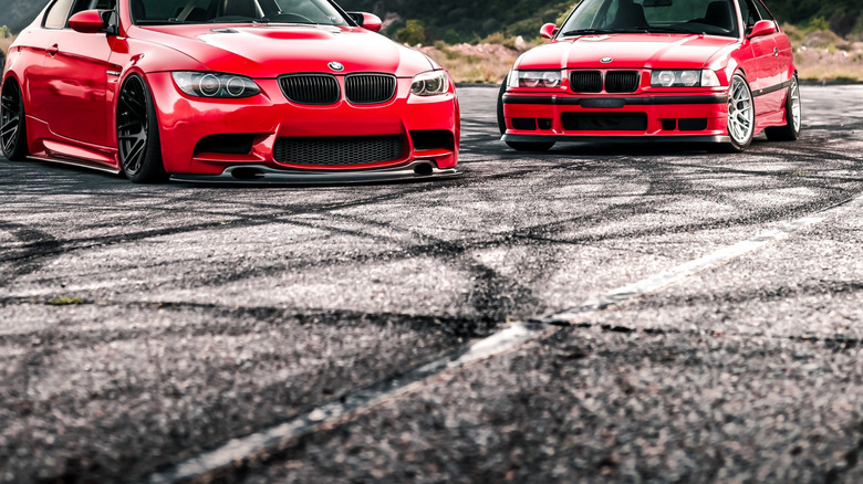 Pair of red BMW 3-series