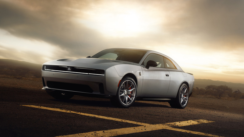 Dodge Charger Daytona EV parked on tarmac, front-left view
