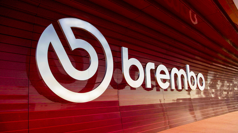 Brembo brakes logo on the side of a building