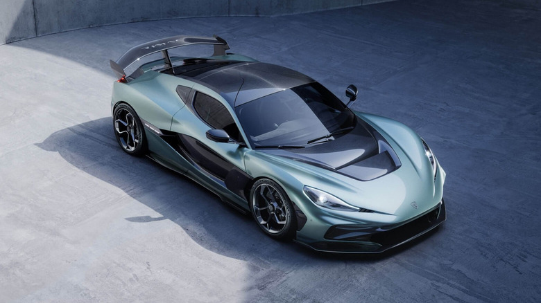 An overhead shot of a green Rimac Nevera R