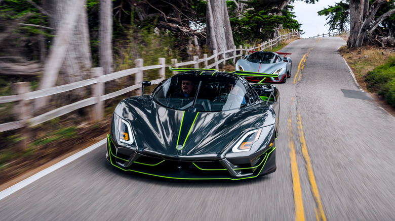 A front end shot of Two SSC Tuataras driving in formation