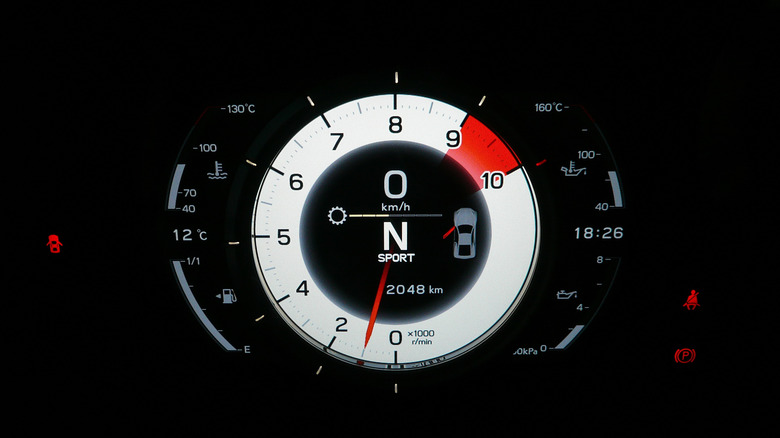 Lexus LFA tachometer in Sport mode with the engine at idle