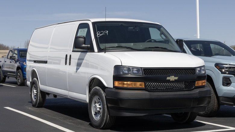 Chevrolet Express van in parking lot, front-right 3/4 view
