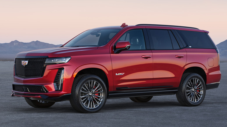 Red Cadillac Escalade-V front 3/4