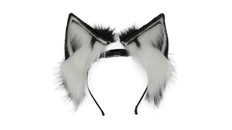 Black and white furry cat ears headband