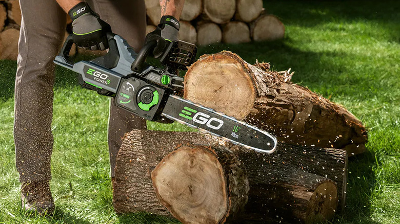 Ego 56V chainsaw in action