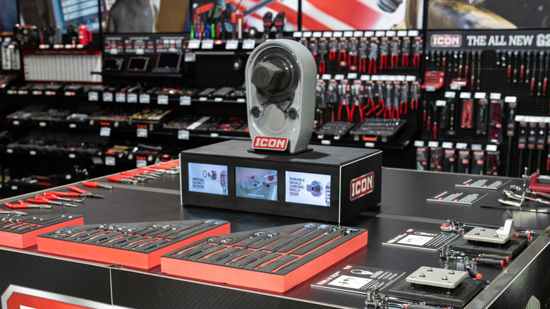 A stand of Icon ratchets at the automotive industry show SEMA.