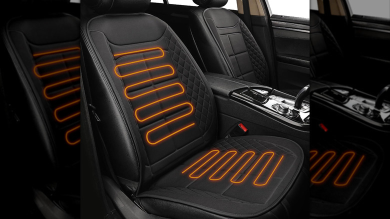 Heated seats with coils highlighted inside a car