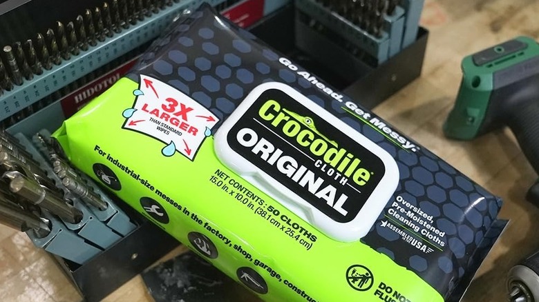 crocodile cloth wipes near tools