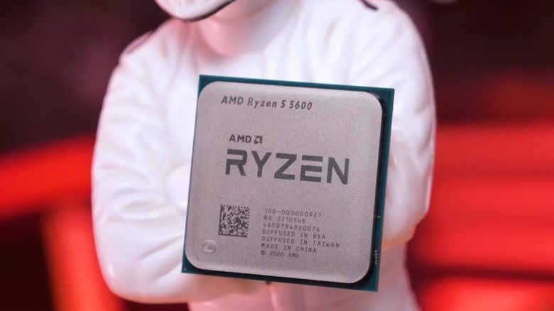 AMD Ryzen 5 5600 CPU attached to a figurine