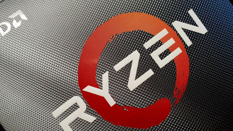 Close-up of AMD Ryzen logo on packaging