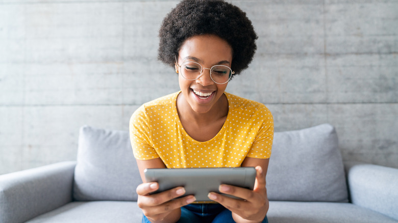 Girl using android tablet