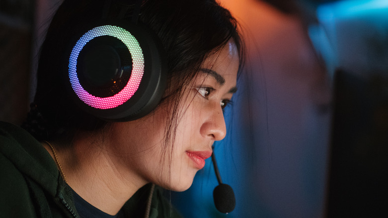 Woman wearing gaming headset