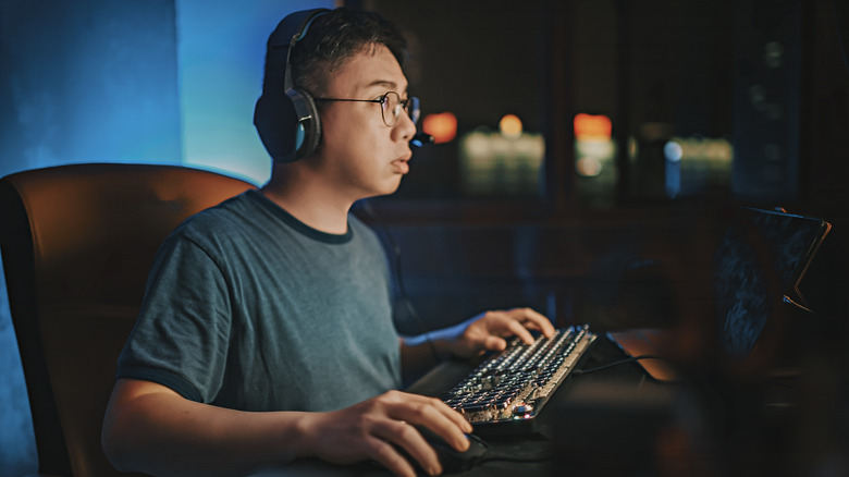 Gamer listening to headset
