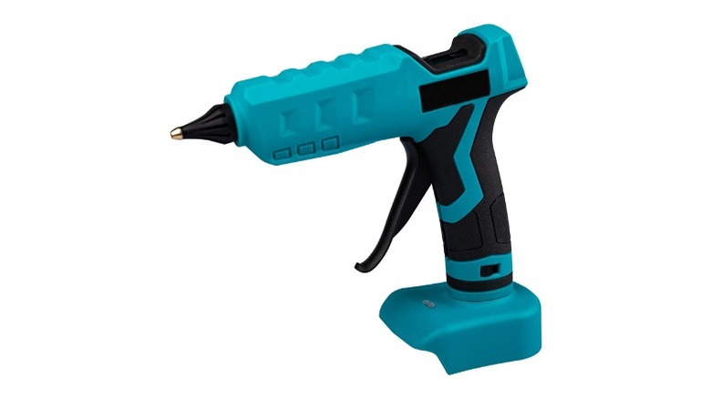 Teal and black glue gun with black trigger
