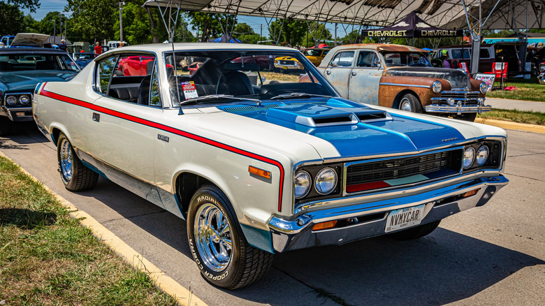 1970 AMC Rebel The Machine at car show, front-right 3/4 view