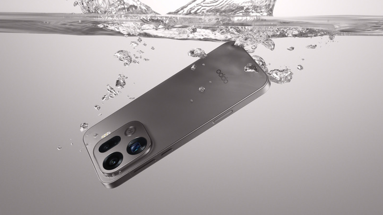 The Oppo Find X9 Pro under water.