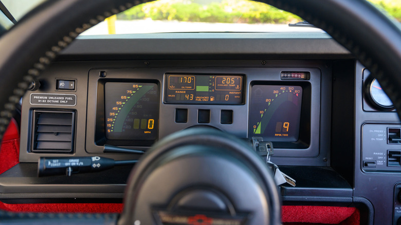 Close-up of digital gauges of a 1989 Chevrolet Callaway Twin-Turbo Corvette