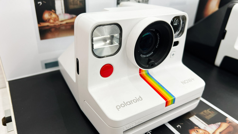 A polaroid camera on display.