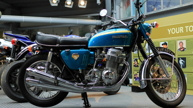 Honda CB750 KO blue vintage motorcycle dating from 1970.