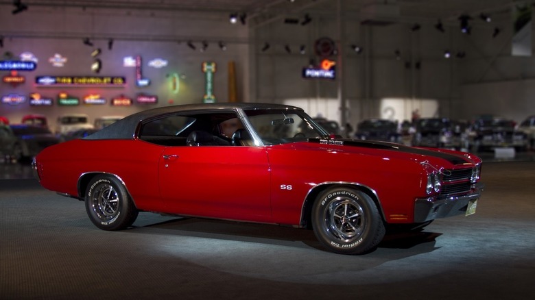 1970 Chevrolet Chevelle SS parked indoors, front-right view