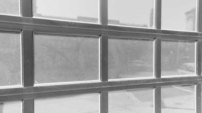 Picture showing dirty garage windows