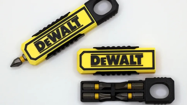 Two 3D printed DeWalt drill bit pocket screwdrivers.