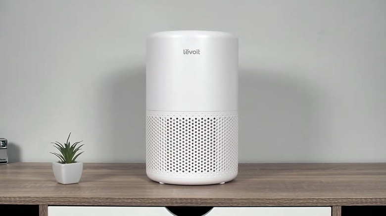 A close up of the Levoit Core Smart Air Purifier on a table.