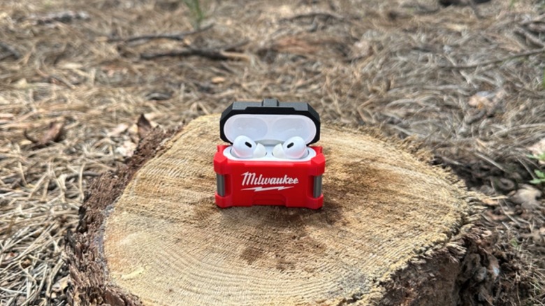 3D printed Milwaukee AirPods container holding Apple AirPods
