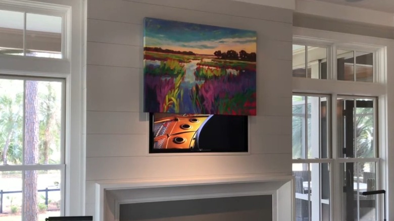 A painting moving over a TV screen.